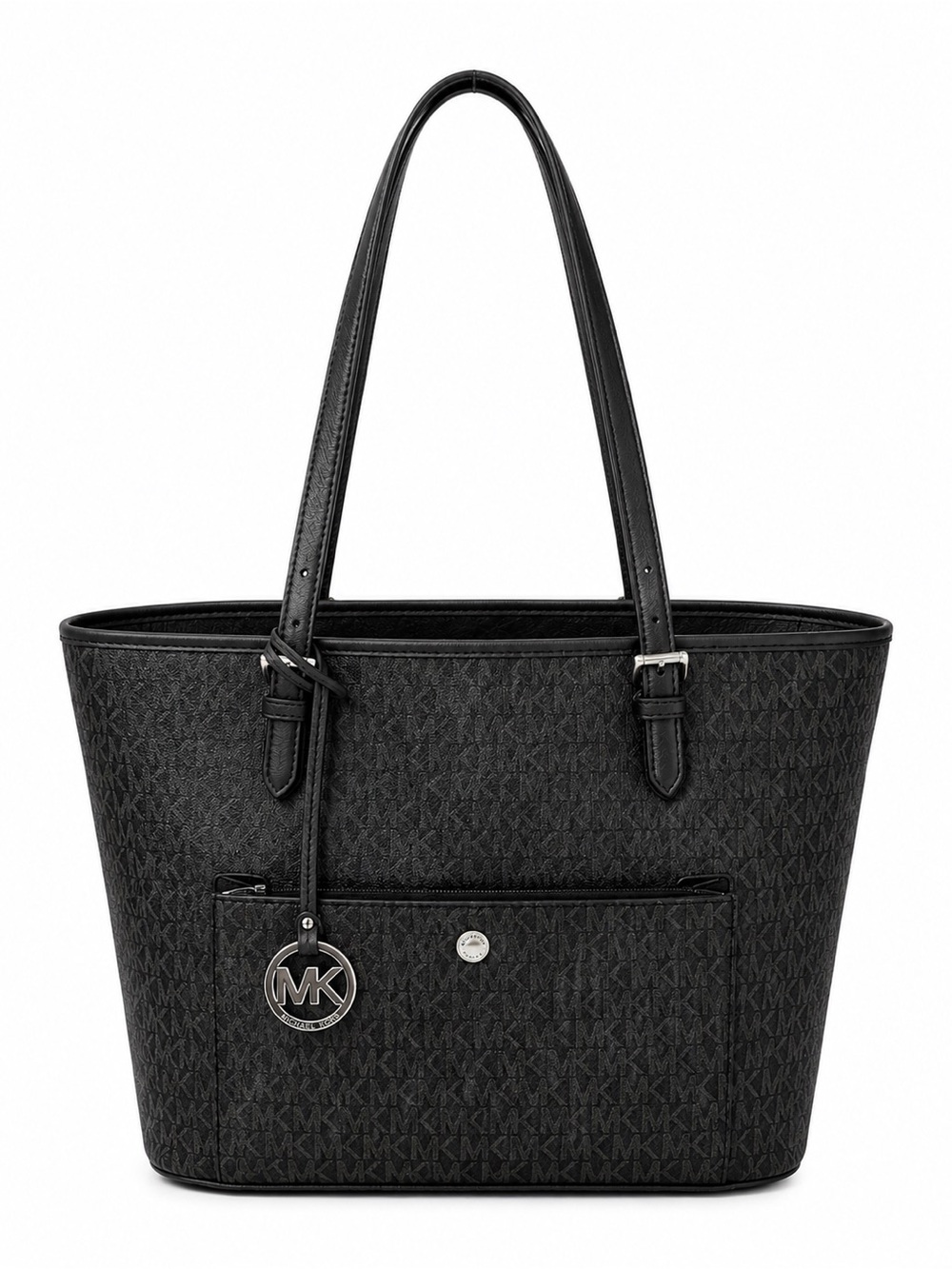 Michael Kors Black Jet Set Signature MK Tote Bag structured bag Silver Hardware - Picture 2 of 13
